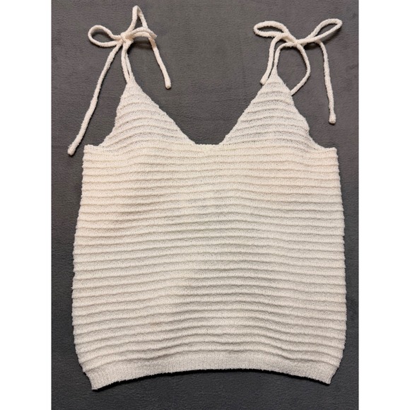 Blu Pepper Tops - Blu Pepper Ivory Ribbed Knit Tie Strap V Neck Tank Top Boho Nautical cottagecore